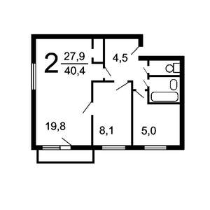 2-к квартира, на длительный срок, 42м2, 5/5 этаж