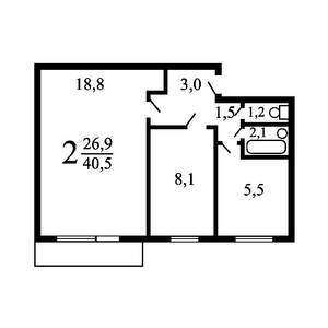 2-к квартира, на длительный срок, 42м2, 3/5 этаж