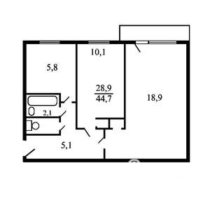 2-к квартира, на длительный срок, 44м2, 2/5 этаж