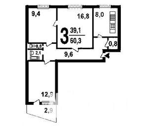 3-к квартира, на длительный срок, 60м2, 6/9 этаж