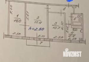 3-к квартира, вторичка, 59м2, 2/4 этаж