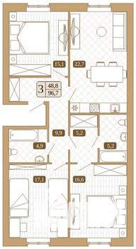 3-к квартира, вторичка, 97м2, 1/3 этаж