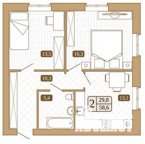 2-к квартира, вторичка, 59м2, 2/3 этаж