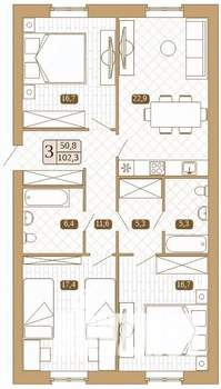 3-к квартира, вторичка, 101м2, 2/3 этаж