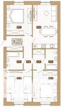 3-к квартира, строящийся дом, 101м2, 2/3 этаж