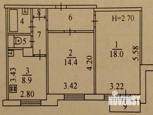 2-к квартира, вторичка, 54м2, 9/14 этаж