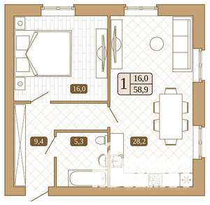 1-к квартира, вторичка, 59м2, 1/3 этаж