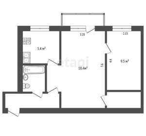 2-к квартира, вторичка, 46м2, 4/5 этаж