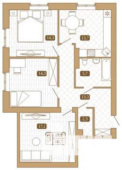 3-к квартира, вторичка, 81м2, 2/3 этаж