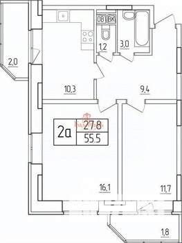 2-к квартира, вторичка, 57м2, 11/17 этаж