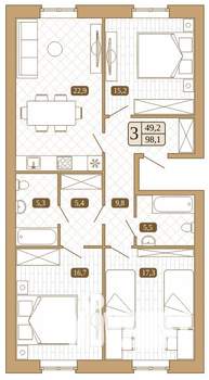 3-к квартира, вторичка, 98м2, 1/3 этаж