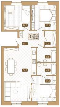 3-к квартира, вторичка, 98м2, 1/3 этаж