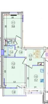 2-к квартира, вторичка, 55м2, 3/18 этаж