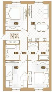 3-к квартира, вторичка, 101м2, 2/3 этаж