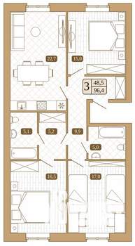 3-к квартира, вторичка, 96м2, 1/3 этаж