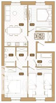 3-к квартира, строящийся дом, 96м2, 1/3 этаж