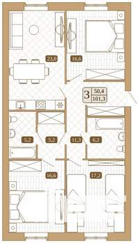 3-к квартира, вторичка, 101м2, 2/3 этаж