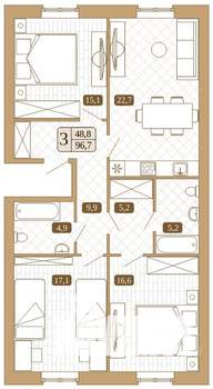 3-к квартира, вторичка, 97м2, 1/3 этаж