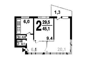 2-к квартира, вторичка, 44м2, 3/9 этаж