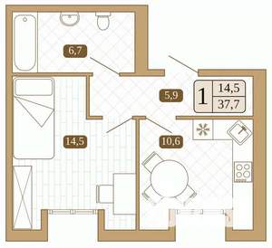 1-к квартира, вторичка, 35м2, 3/3 этаж