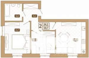 2-к квартира, строящийся дом, 60м2, 1/3 этаж