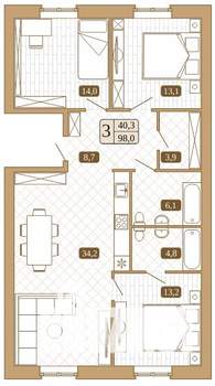 3-к квартира, вторичка, 98м2, 1/3 этаж