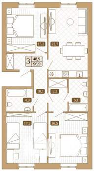 3-к квартира, вторичка, 97м2, 1/3 этаж
