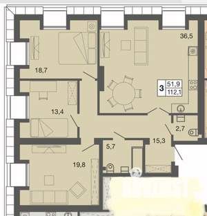 3-к квартира, вторичка, 105м2, 3/3 этаж