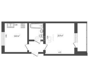 1-к квартира, вторичка, 44м2, 1/5 этаж