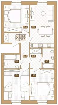 3-к квартира, вторичка, 97м2, 1/3 этаж