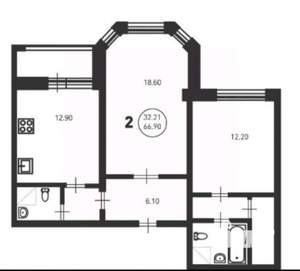 2-к квартира, вторичка, 64м2, 15/17 этаж