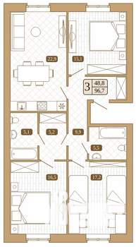 3-к квартира, вторичка, 97м2, 1/3 этаж