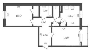 2-к квартира, вторичка, 66м2, 1/3 этаж