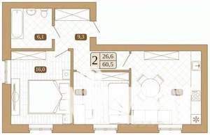 2-к квартира, строящийся дом, 60м2, 1/3 этаж
