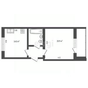 1-к квартира, вторичка, 44м2, 1/5 этаж