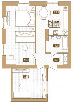 2-к квартира, вторичка, 76м2, 1/3 этаж