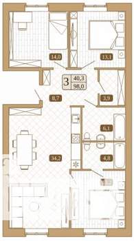 3-к квартира, вторичка, 98м2, 1/3 этаж