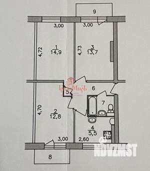 3-к квартира, вторичка, 55м2, 3/5 этаж