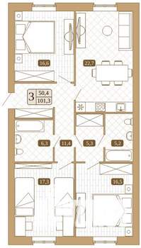 3-к квартира, вторичка, 101м2, 2/3 этаж