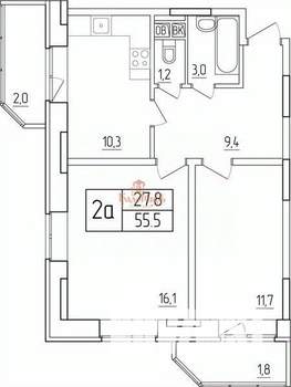 2-к квартира, вторичка, 57м2, 11/17 этаж