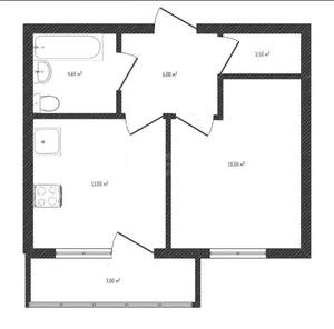 1-к квартира, вторичка, 42м2, 1/3 этаж