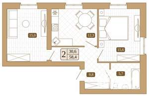 2-к квартира, вторичка, 58м2, 2/3 этаж