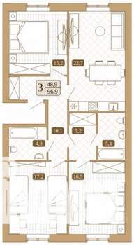 3-к квартира, строящийся дом, 97м2, 1/3 этаж