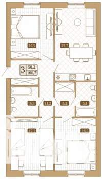 3-к квартира, вторичка, 101м2, 2/3 этаж