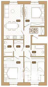 3-к квартира, вторичка, 97м2, 1/3 этаж