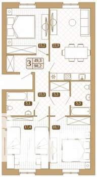 3-к квартира, строящийся дом, 97м2, 1/3 этаж