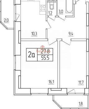 2-к квартира, вторичка, 57м2, 11/17 этаж