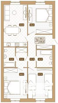 3-к квартира, вторичка, 101м2, 2/3 этаж